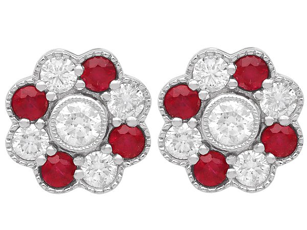Floral Ruby and Diamond Stud Earrings
