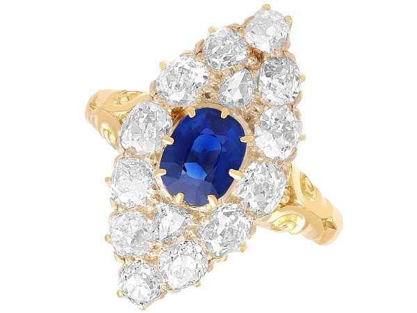 Navette Sapphire and Diamond Ring in Gold