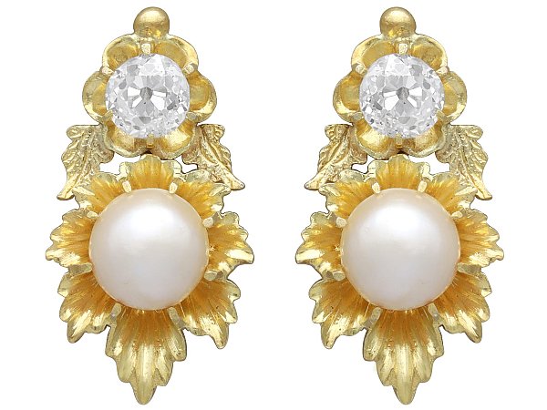 Gold Pearl and Diamond Earrings - Circa 1900