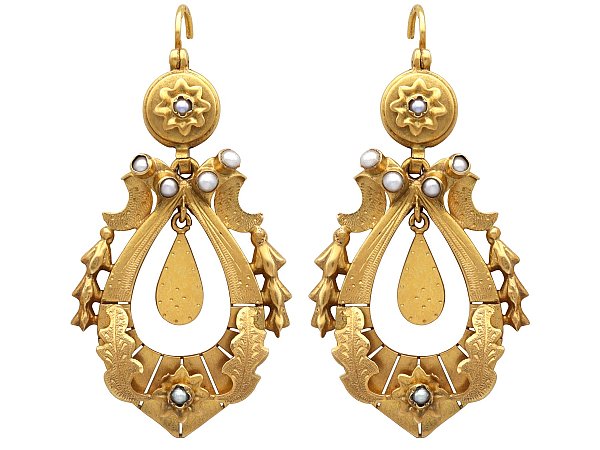 Antique Pearl Drop Earrings in Gold