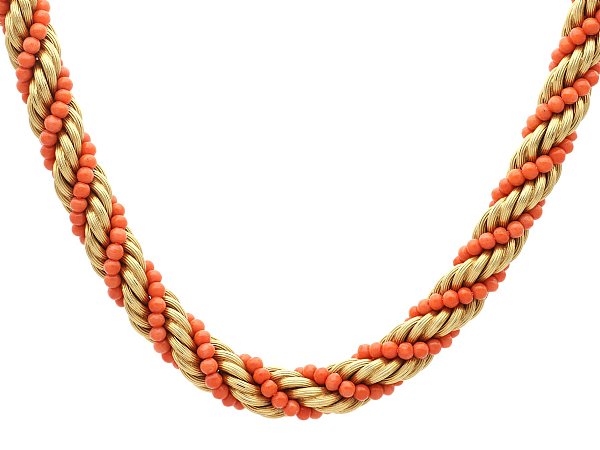 18k Yellow Gold and Coral Rope Necklace