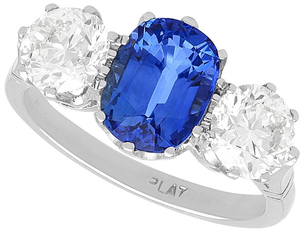Cushion Cut Sapphire Trilogy Ring in Platinum