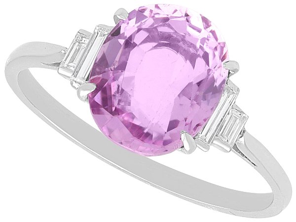 Pink Sapphire Engagement Ring with Baguette Diamonds