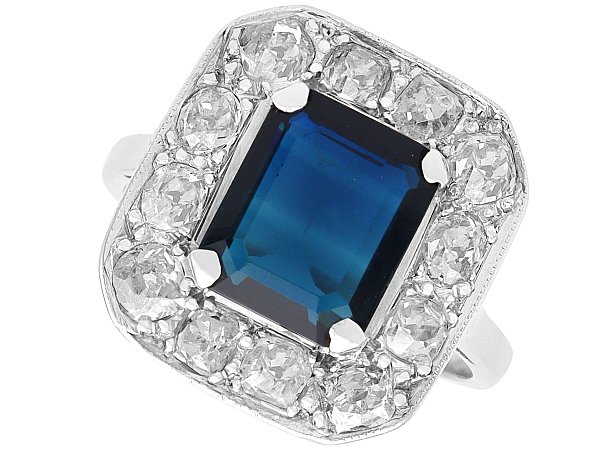 Octagon Blue Sapphire Ring with Diamonds