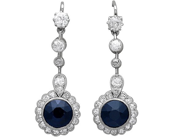 Blue Sapphire and Diamond Drop Earrings in Platinum