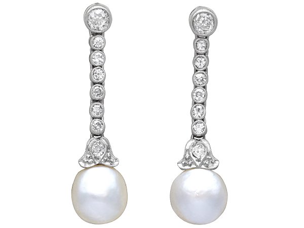 Antique Natural Saltwater Pearl Earrings with Diamonds
