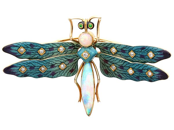 Antique Opal and Enamel Dragonfly Brooch