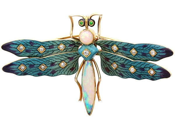 Antique Opal and Enamel Dragonfly Brooch