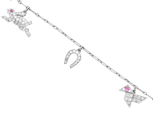 Antique Diamond and Ruby Charm Bracelet