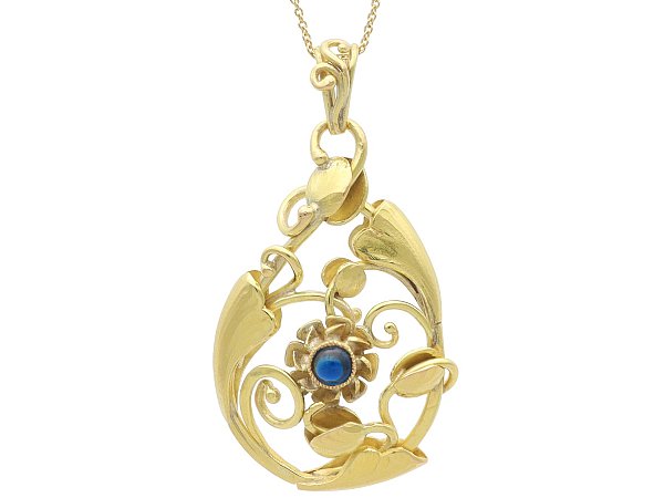Art Nouveau Gold Sapphire Pendant for Sale