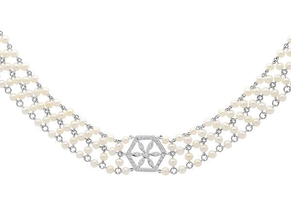 Antique Pearl Choker Necklace with Diamonds