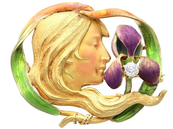 Art Nouveau Gold and Enamel Brooch