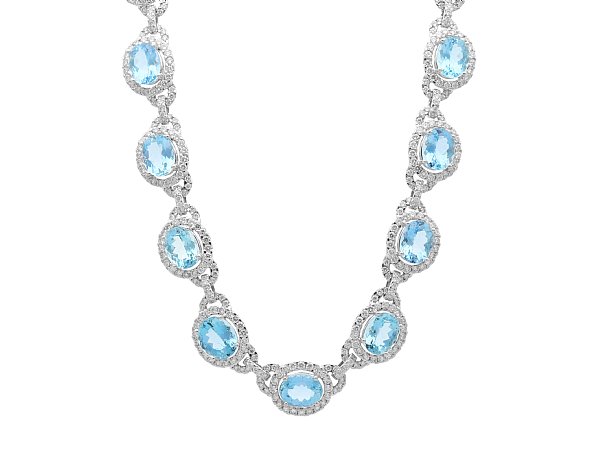 Diamond and Aquamarine Necklace in White Gold