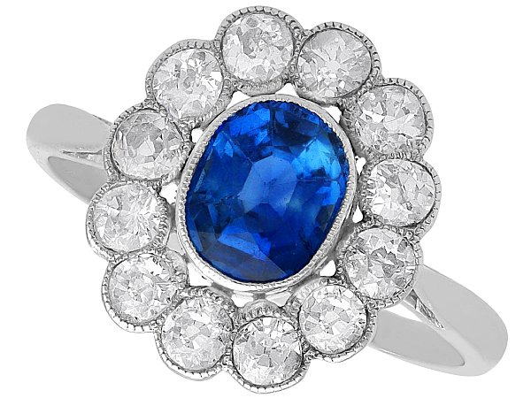 Sapphire Cluster Ring with Old European Diamonds