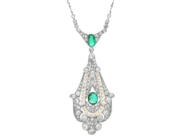 Antique Pearl and Emerald Pendant with Diamonds
