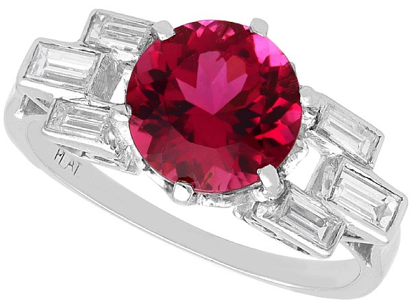 Art Deco Pink Tourmaline and Diamond Ring