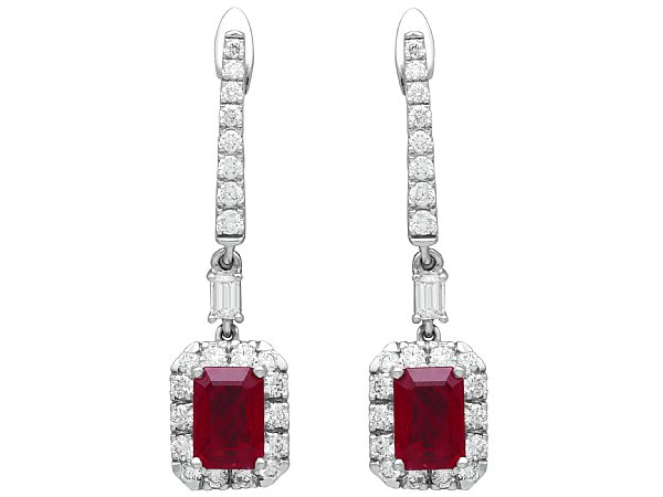 Ruby and Diamond Platinum Drop Earrings