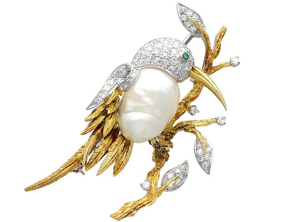 Blister Pearl Bird Brooch in Gold for Sale