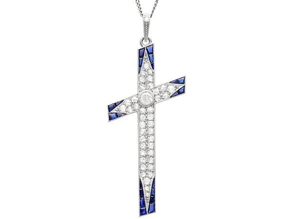 Rare Edwardian Sapphire and Diamond Cross Pendant
