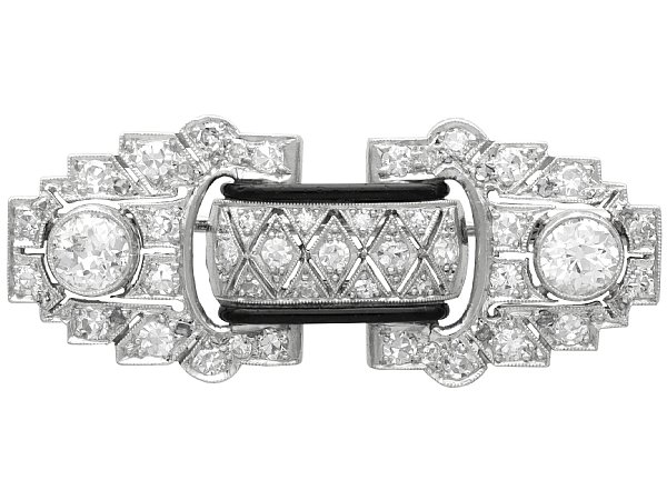 Black Enamel and Diamond Art Deco Brooch
