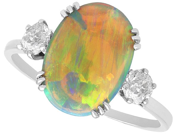 1920s Oval Opal Engagement Ring in Platinum
