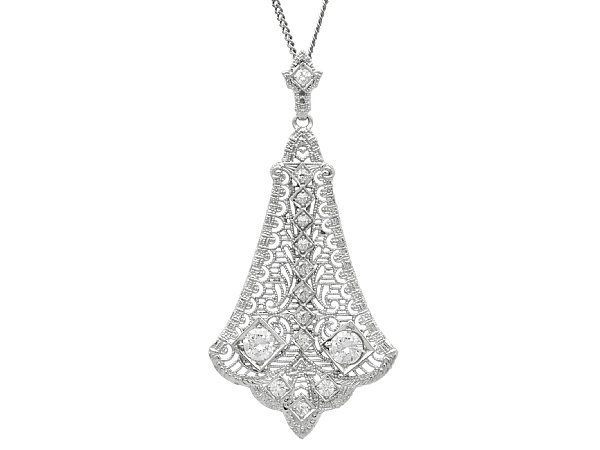 Antique Filigree Diamond Pendant in White Gold