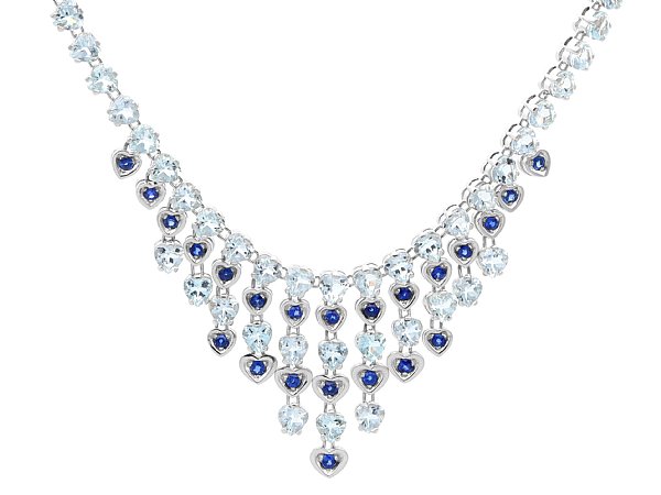 Sapphire and Aquamarine Fringe Necklace in White Gold