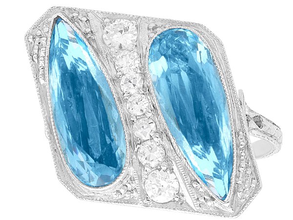 1920s Pear Cut Aquamarine Cocktail Ring