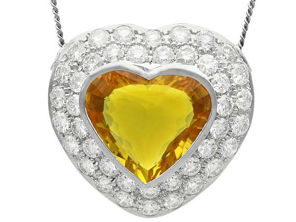 Vintage Yellow Sapphire and Diamond Heart Pendant