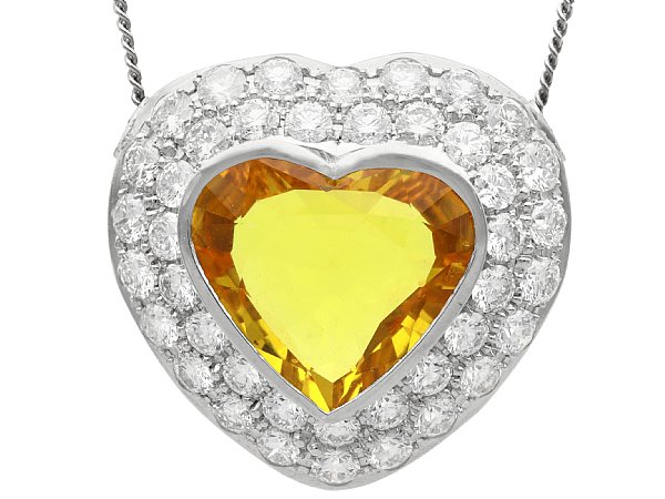 Vintage Yellow Sapphire and Diamond Heart Pendant