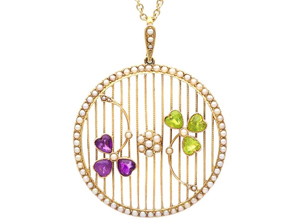Edwardian Amethyst Peridot and Pearl Pendant