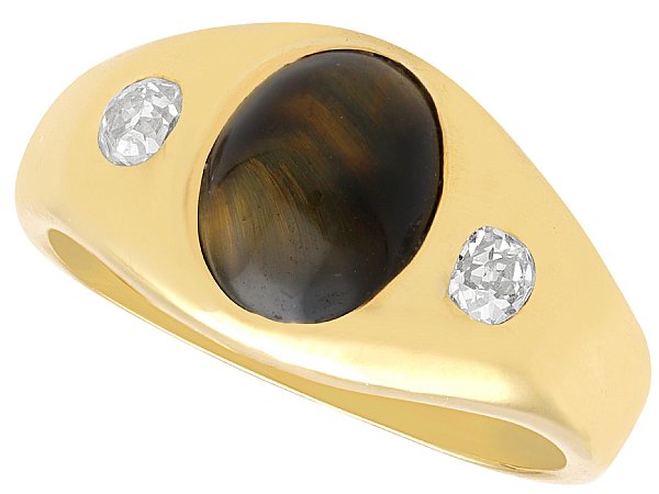 Mens Gold Tigers Eye and Diamond Ring