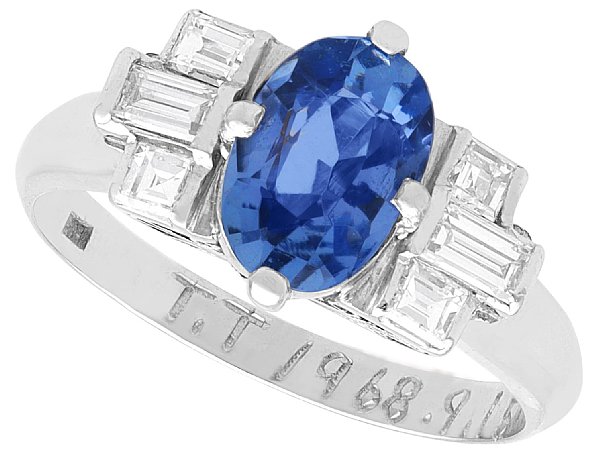 Preloved 1.2ct Oval Sapphire Ring with Baguette Diamonds