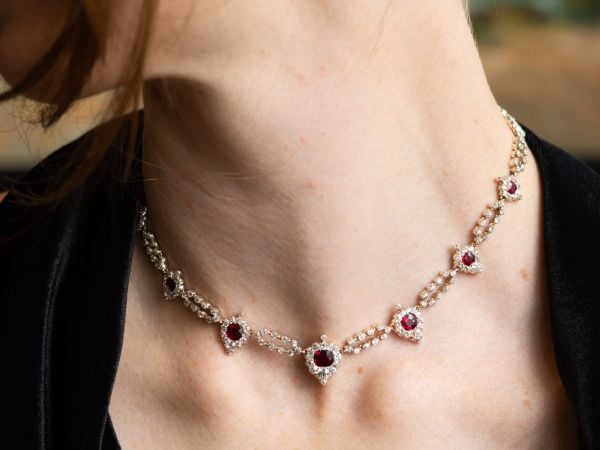 9.20ct Ruby and 9.78ct Diamond, 9ct Yellow Gold Necklace