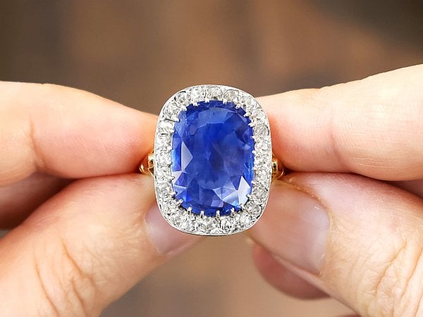 13.89ct Ceylon Sapphire and 1.56ct Diamond, 18ct Yellow Gold Ring