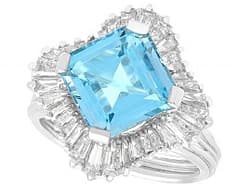 4.12ct Aquamarine and 1.95ct Diamond, Platinum Cluster Ring - Vintage Circa 1980