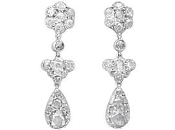 Antique 2.90ct Diamond and 9ct White Gold Drop Earrings