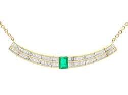 1.30ct Colombian Emerald and 5.50ct Diamond, 18ct Yellow Gold Necklace - Vintage Circa 1990