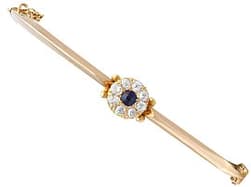 0.18ct Sapphire and 0.40ct Diamond, 15ct Yellow Gold Bangle - Antique Circa 1900