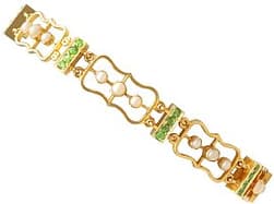 0.70ct Demantoid Garnet, Seed Pearl and 15ct Yellow Gold Bracelet - Antique Circa 1900