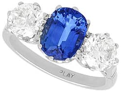 2.34ct Madagascar Sapphire and 1.85ct Diamond, Platinum Trilogy Ring - Vintage Circa 1945