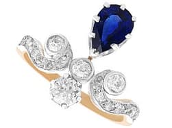 1.25ct Basaltic Sapphire and 1.48ct Diamond, 14ct Yellow Gold Tiara Ring - Antique Circa 1900