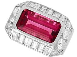 Art Deco 5.40ct Pink Tourmaline and 1.75ct Diamond, Platinum Dress Ring