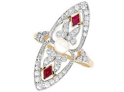 Natural Pearl, 0.12ct Ruby and 0.59ct Diamond, 18ct Yellow Gold Dress Ring - Edwardian - Antique Circa 1905