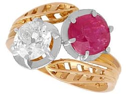 Antique 2.05ct Ruby and 0.85ct Diamond, 18ct Yellow Gold Twist Ring - French Circa 1900