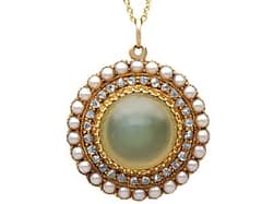 6.10ct Chrysoberyl, Seed Pearl and 0.35ct Diamond and 18ct Yellow Gold Pendant Locket - Antique Circa 1870