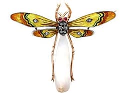 Victorian Enamel, Garnet, Diamond, Pearl and 12ct Yellow Gold Dragonfly Brooch