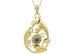 Art Nouveau Sapphire and 14ct Yellow Gold Pendant