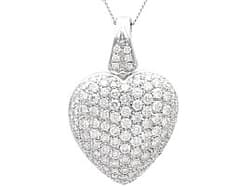 Vintage 7.03ct Diamond and 18ct White Gold Heart Pendant