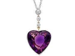 Antique 18.10ct Amethyst and Diamond Heart Pendant in 14ct Yellow Gold